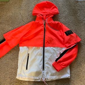 P.E Nation Hooded Wind Breaker Zip Up Jacket Neon Orange White Black Size Small